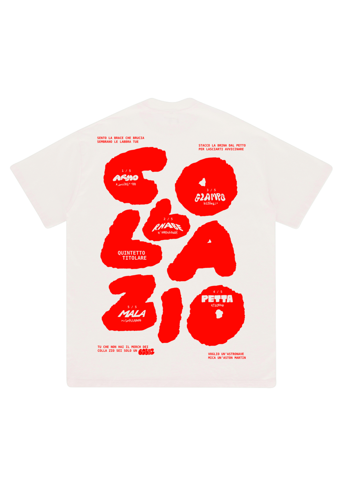 T-shirt colore natural con grafica rossa - stampa frontale lato cuore + retro 'Colla Zio'