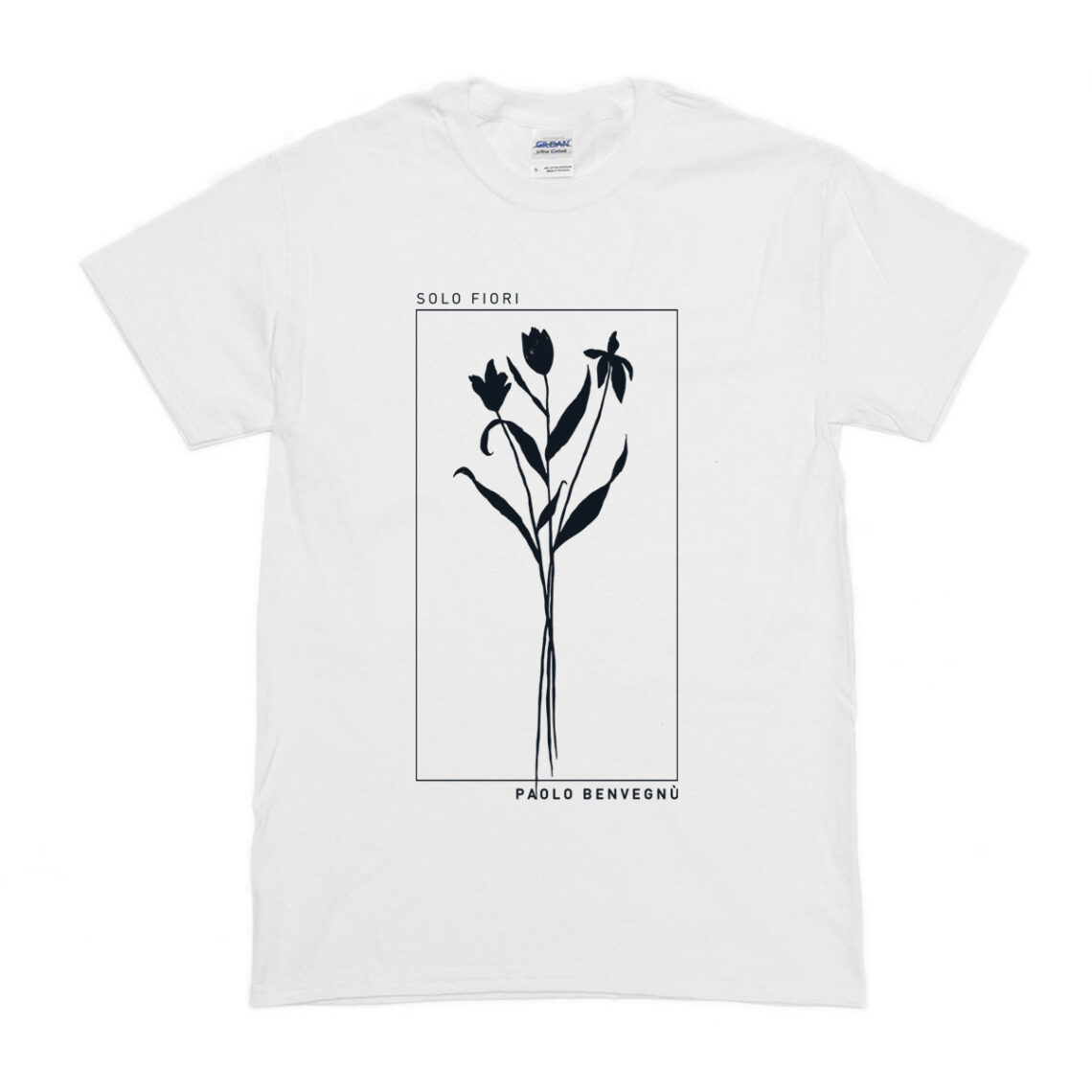 T-shirt bianca unisex con stampa nera - 'Solo Fiori'